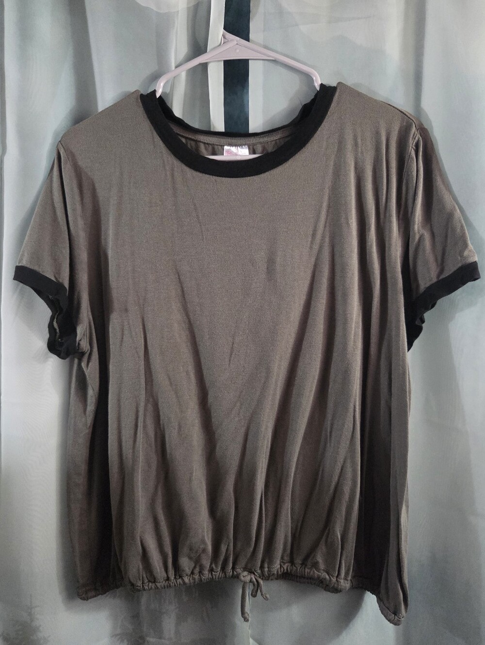 No Boundaries Olive Green Short Sleeve Ringer Tee with Black Trim